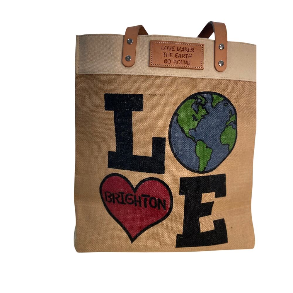 ✨ BRIGHTON Canvas Tote Love Makes the Earth Go Round Heart Globe 🌍 - Picture 4 of 6